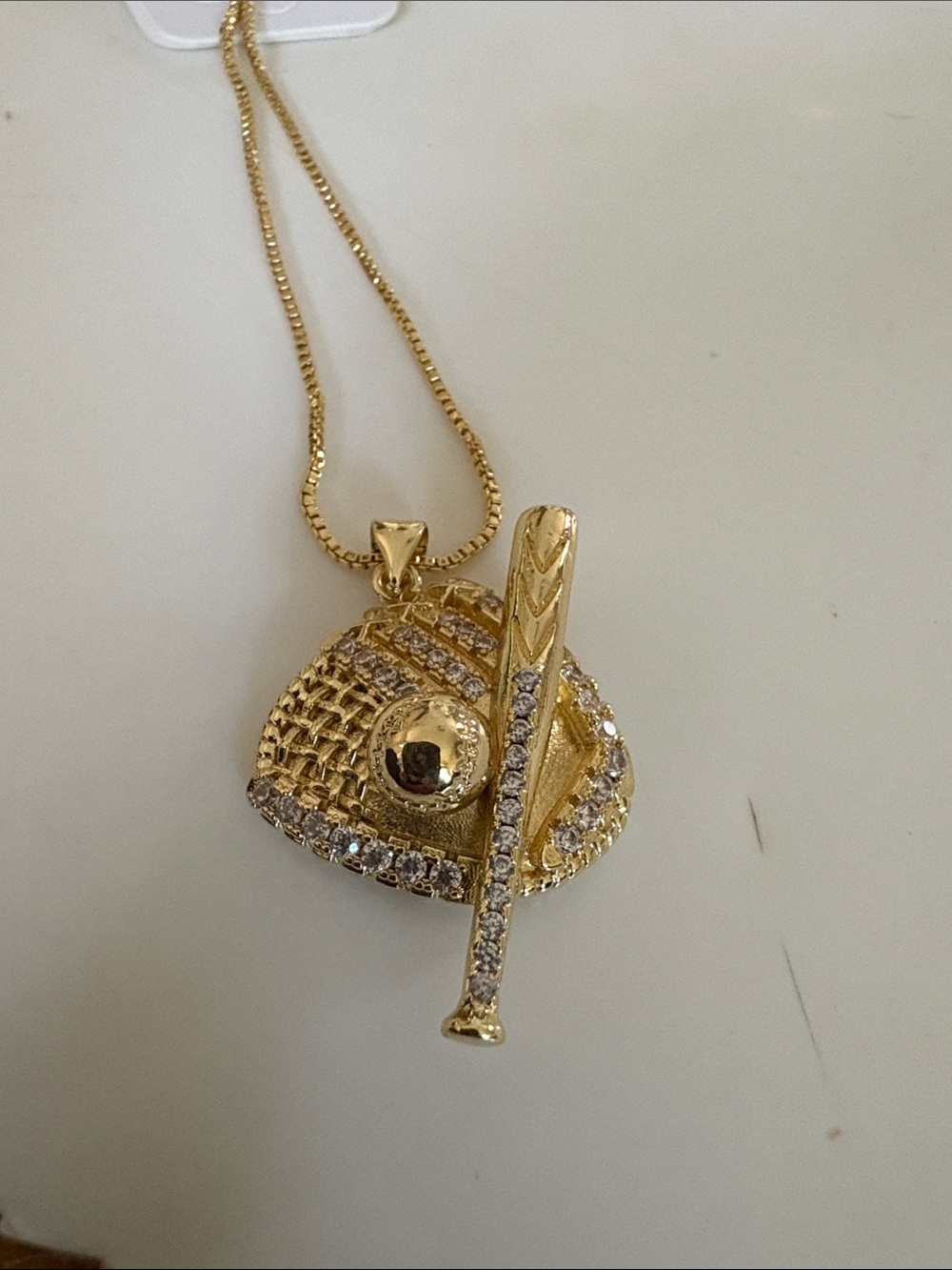 Gold-Tone Baseball Cap & Bat Pendant Necklace